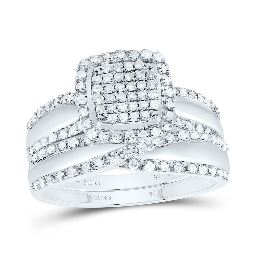 1/2CTW-NAT DIA NK FASHION CUSHION SINGLE HALO BRIDAL SET Daisy Joyeria