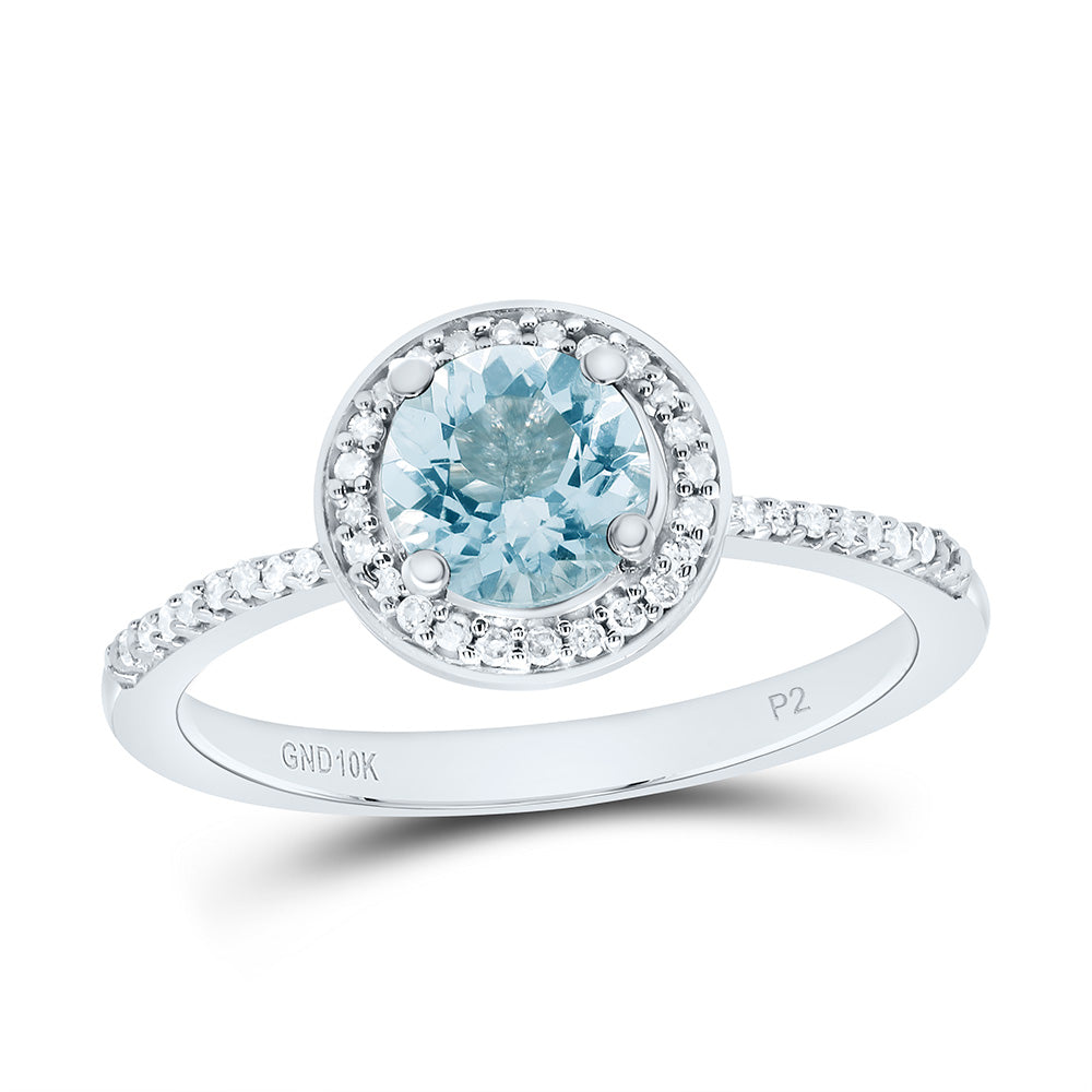 1/8CTW-NAT DIA P2 6MM RD-AQUAMARINE SYNTHETIC RING Daisy Joyeria