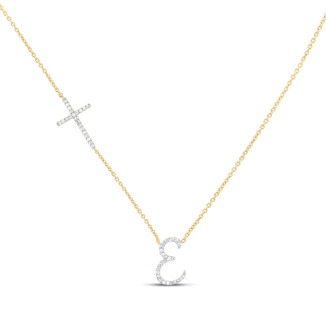 1/5CTW-NAT DIA NK GIFT INITIAL "E" CROSS NECKLACE (18 INCH) Daisy Joyeria