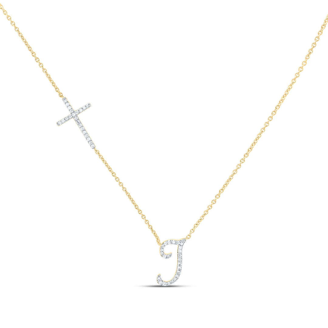 1/5CTW-NAT DIA NK GIFT INITIAL "I" CROSS NECKLACE (18 INCH) Daisy Joyeria