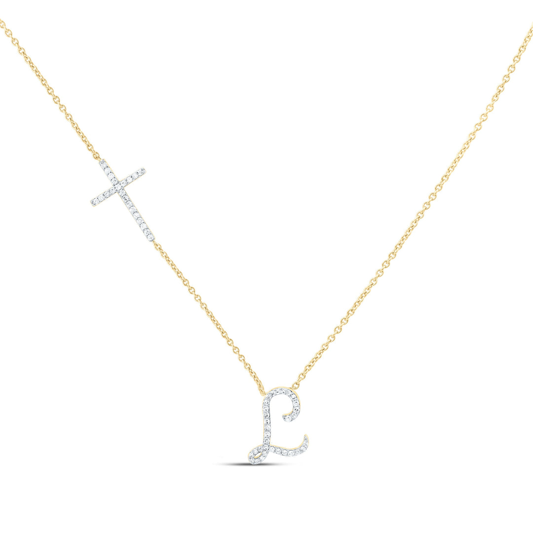 1/5CTW-NAT DIA NK GIFT INITIAL "L" CROSS NECKLACE (18 INCH) Daisy Joyeria