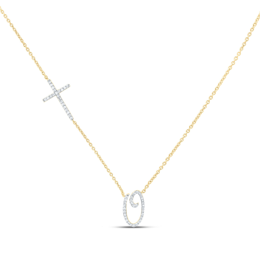 1/5CTW-NAT DIA NK GIFT INITIAL "O" CROSS NECKLACE (18 INCH) Daisy Joyeria