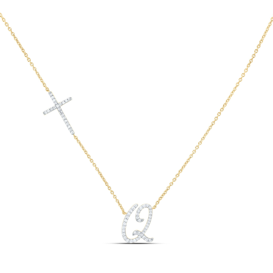 1/4CTW-NAT DIA NK GIFT INITIAL "Q" CROSS NECKLACE (18 INCH) Daisy Joyeria
