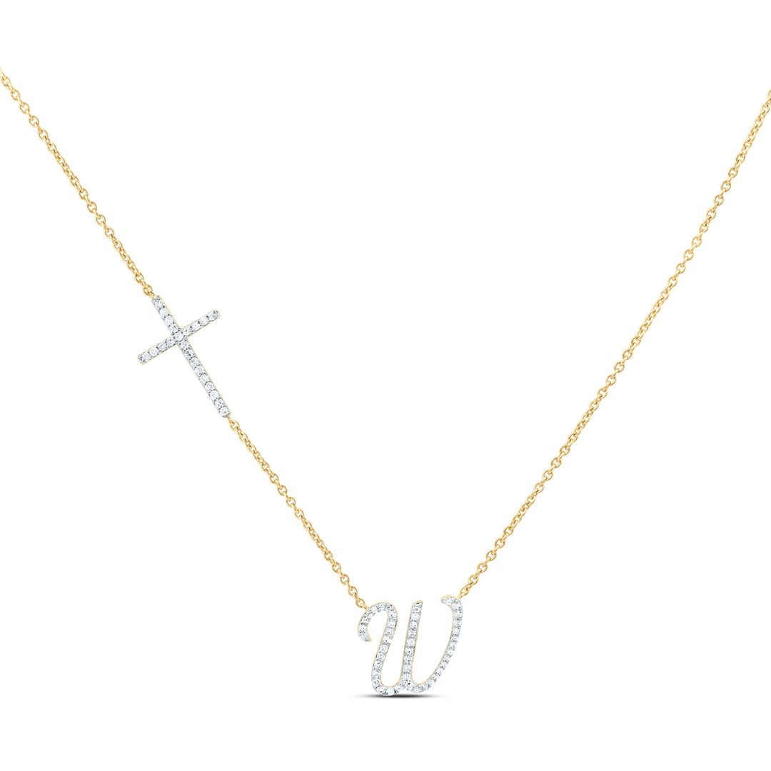 1/4CTW-NAT DIA NK GIFT INITIAL "W" CROSS NECKLACE (18 INCH) Daisy Joyeria