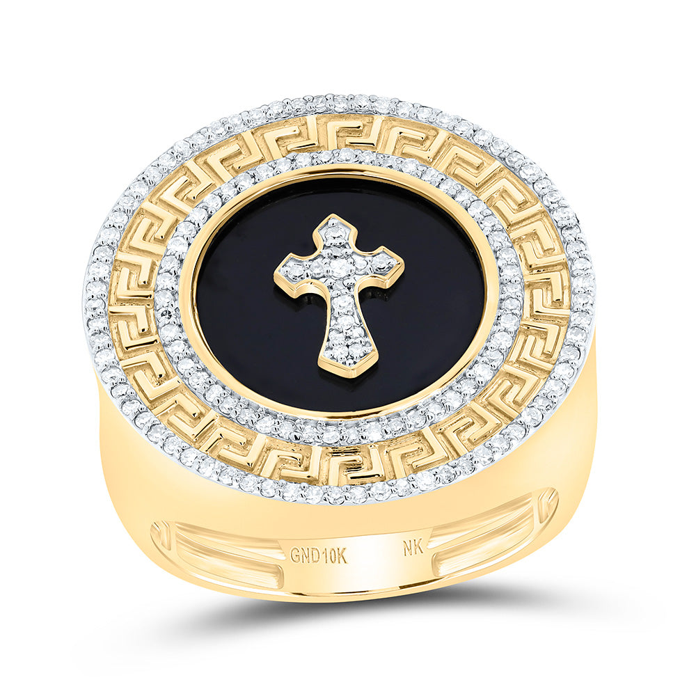 1/2CTW-NAT DIA NK15.50MM ONYX ROUND CROSS MEN'S RING Daisy Joyeria