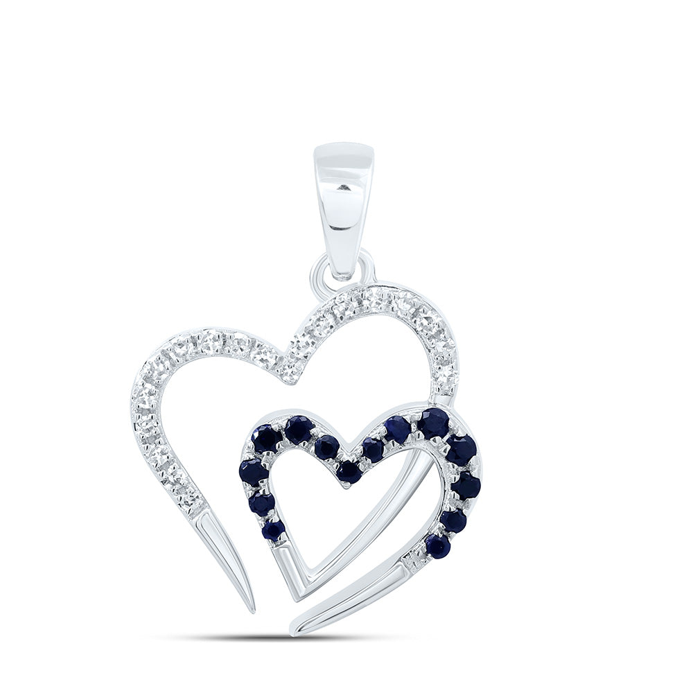 1/10CTW-NAT DIA NK 1/10 CTW-RD-BLUE SAPPHIRE NAT GEM HEART PENDANT Daisy Joyeria