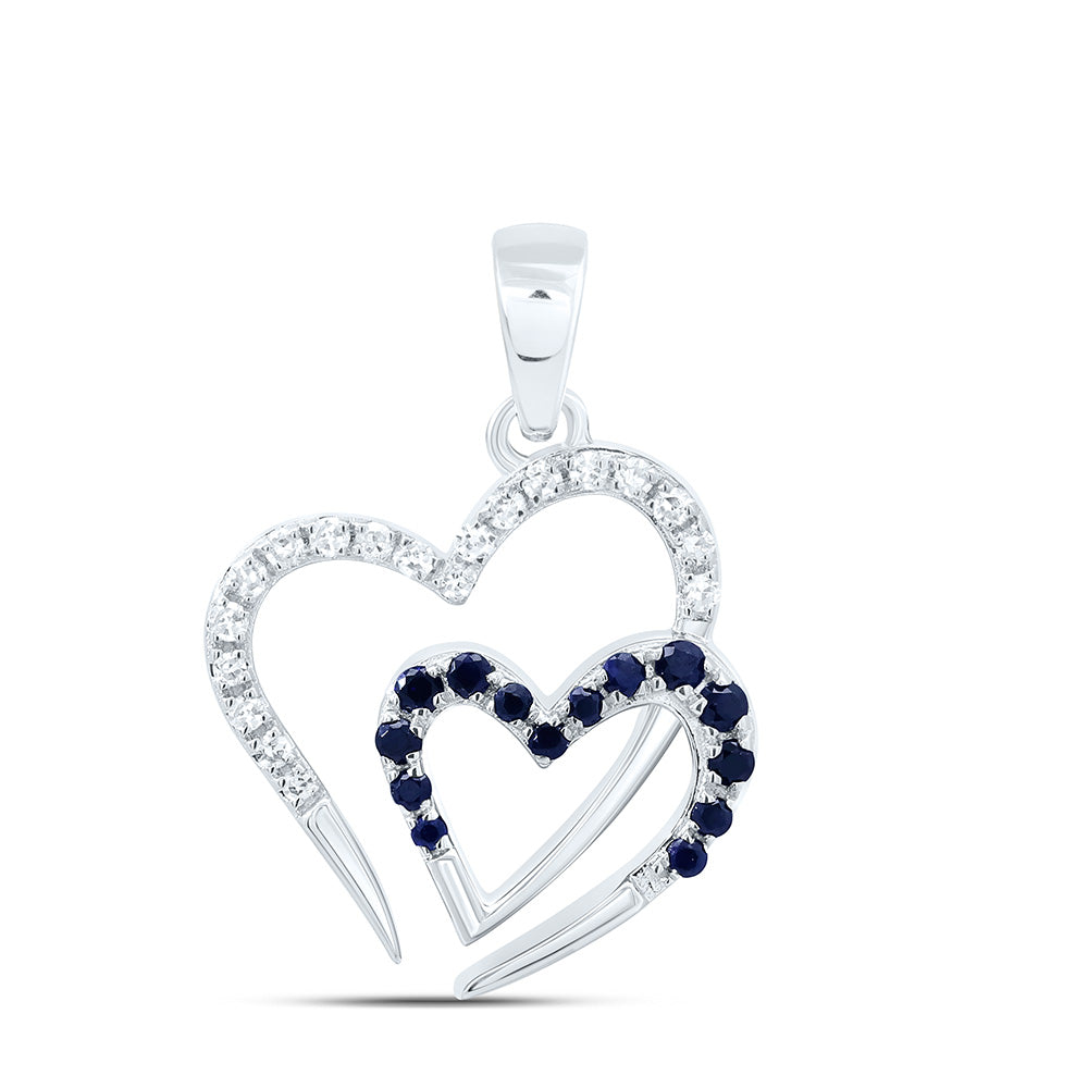 1/10CTW-NAT DIA NK 1/10 CTW-RD-BLUE SAPPHIRE NAT GEM HEART PENDANT Daisy Joyeria