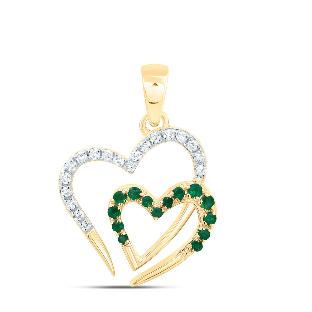 1/10CTW-NAT DIA NK 1/10 CTW-RD-EMERALD NAT GEM HEART PENDANT Daisy Joyeria