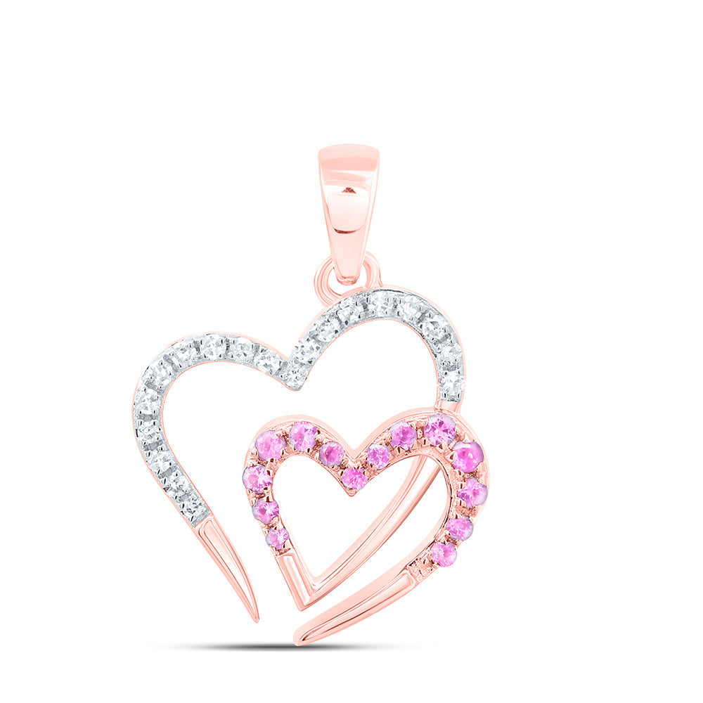 1/10CTW-NAT DIA NK 1/10 CTW-RD-PINK SAPP NAT GEM HEART PENDANT Daisy Joyeria