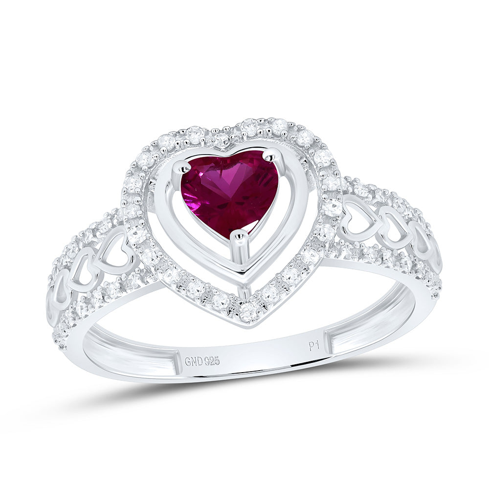 1/6CTW-NAT DIA P1 5MM HT-RUBY SYNTHETIC HEART RING Daisy Joyeria