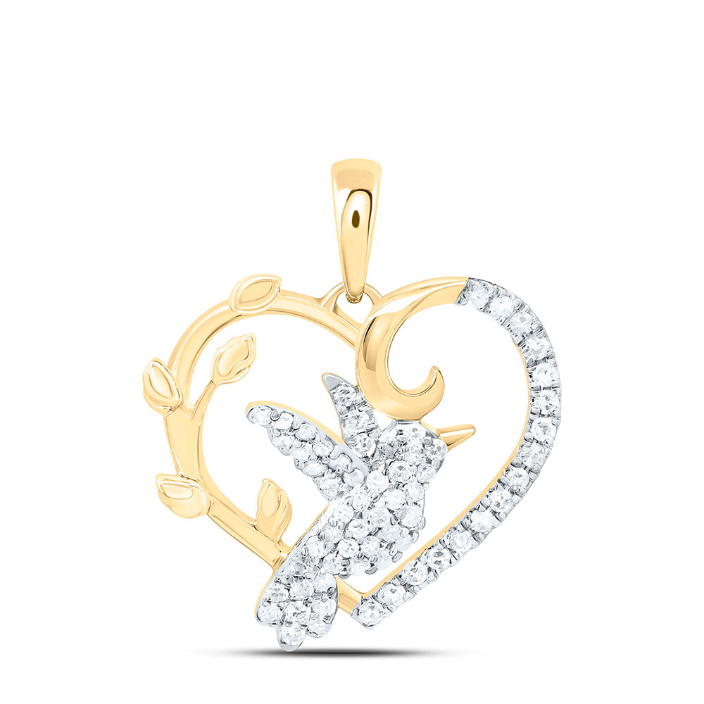 1/4CTW-NAT DIA CN GIFT BIRD HEART PENDANT Daisy Joyeria