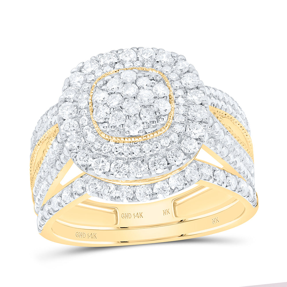 1 1/4CTW-NAT DIA NK FASHION CUSHION DOUBLE HALO BRIDAL SET Daisy Joyeria