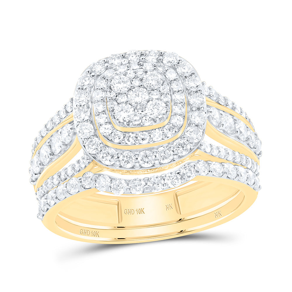1 1/4CTW-NAT DIA NK FASHION CUSHION DOUBLE HALO BRIDAL SET Daisy Joyeria