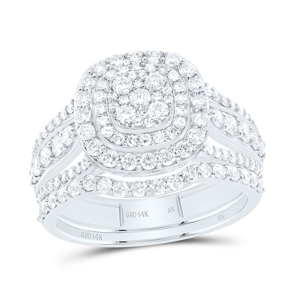 1 1/4CTW-NAT DIA NK FASHION CUSHION DOUBLE HALO BRIDAL SET Daisy Joyeria