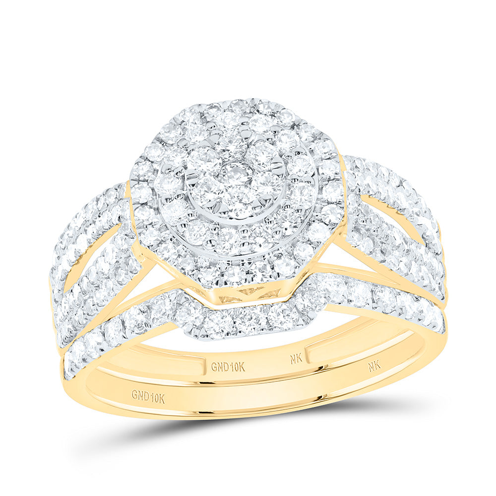 1CTW-NAT DIA NK FASHION OCTAGON DOUBLE HALO BRIDAL SET Daisy Joyeria