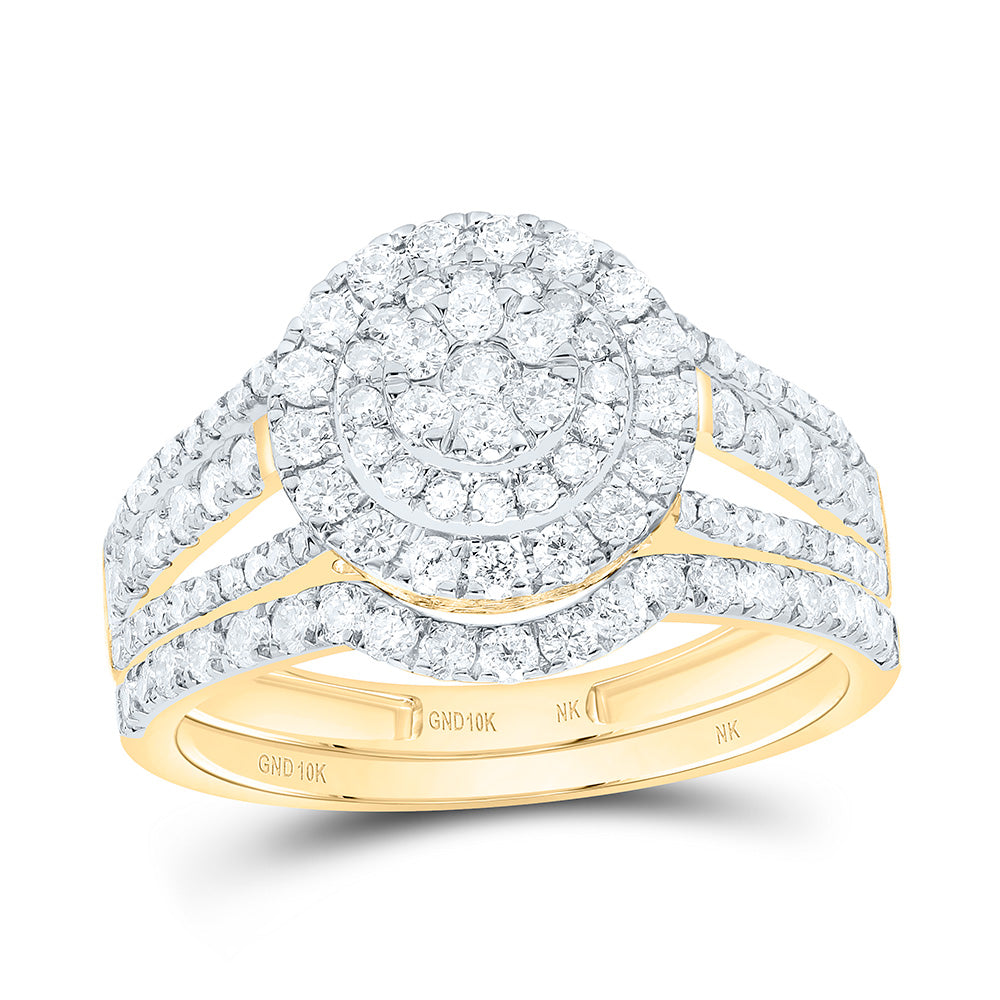 1CTW-NAT DIA NK FASHION ROUND DOUBLE HALO BRIDAL SET Daisy Joyeria
