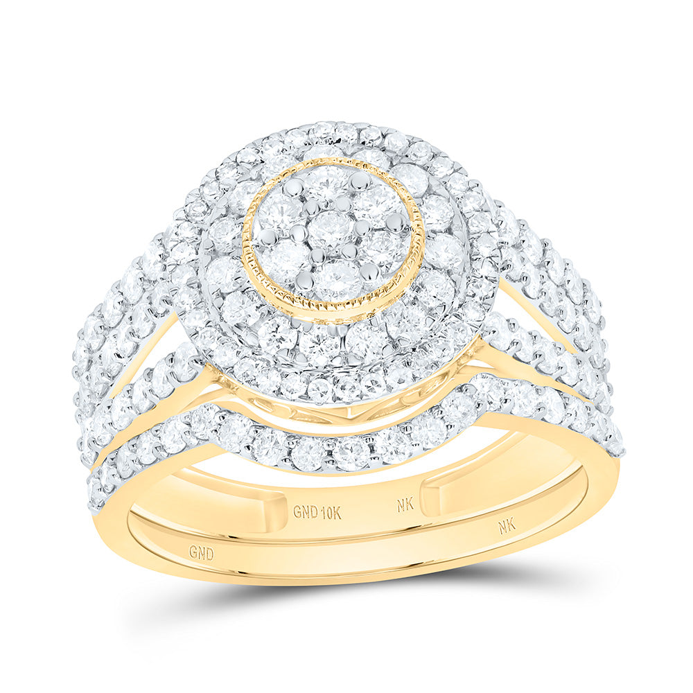 1 1/4CTW-NAT DIA NK FASHION ROUND DOUBLE HALO BRIDAL SET Daisy Joyeria