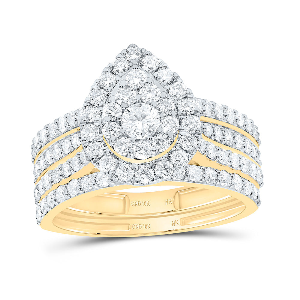 1 3/8CTW-NAT DIA NK FASHION PEAR SINGLE HALO BRIDAL SET Daisy Joyeria
