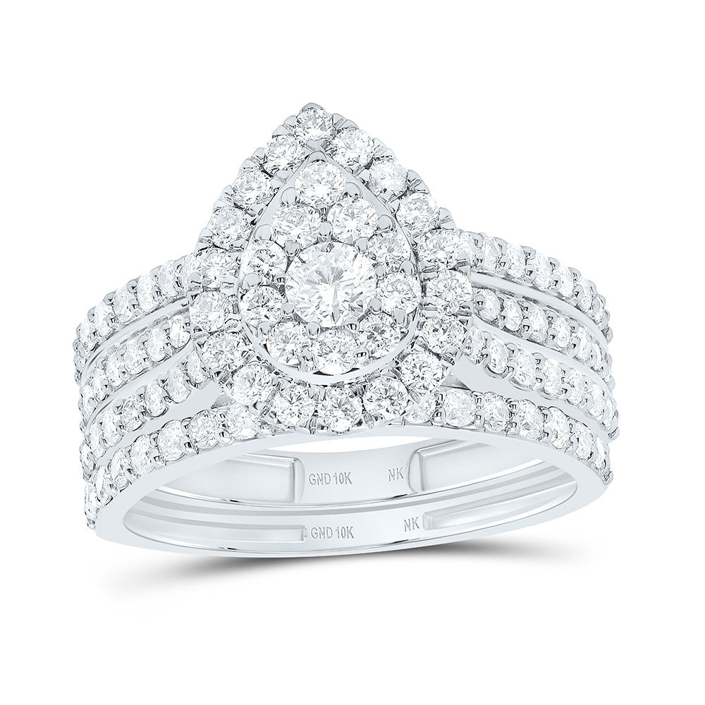 1 3/8CTW-NAT DIA NK FASHION PEAR SINGLE HALO BRIDAL SET Daisy Joyeria