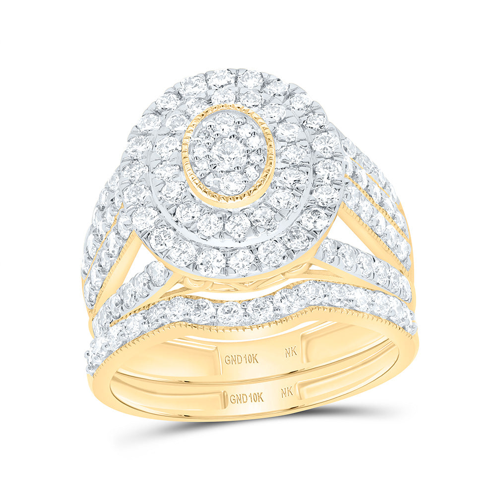 1 3/4CTW-NAT DIA NK FASHION OVAL DOUBLE HALO BRIDAL SET Daisy Joyeria