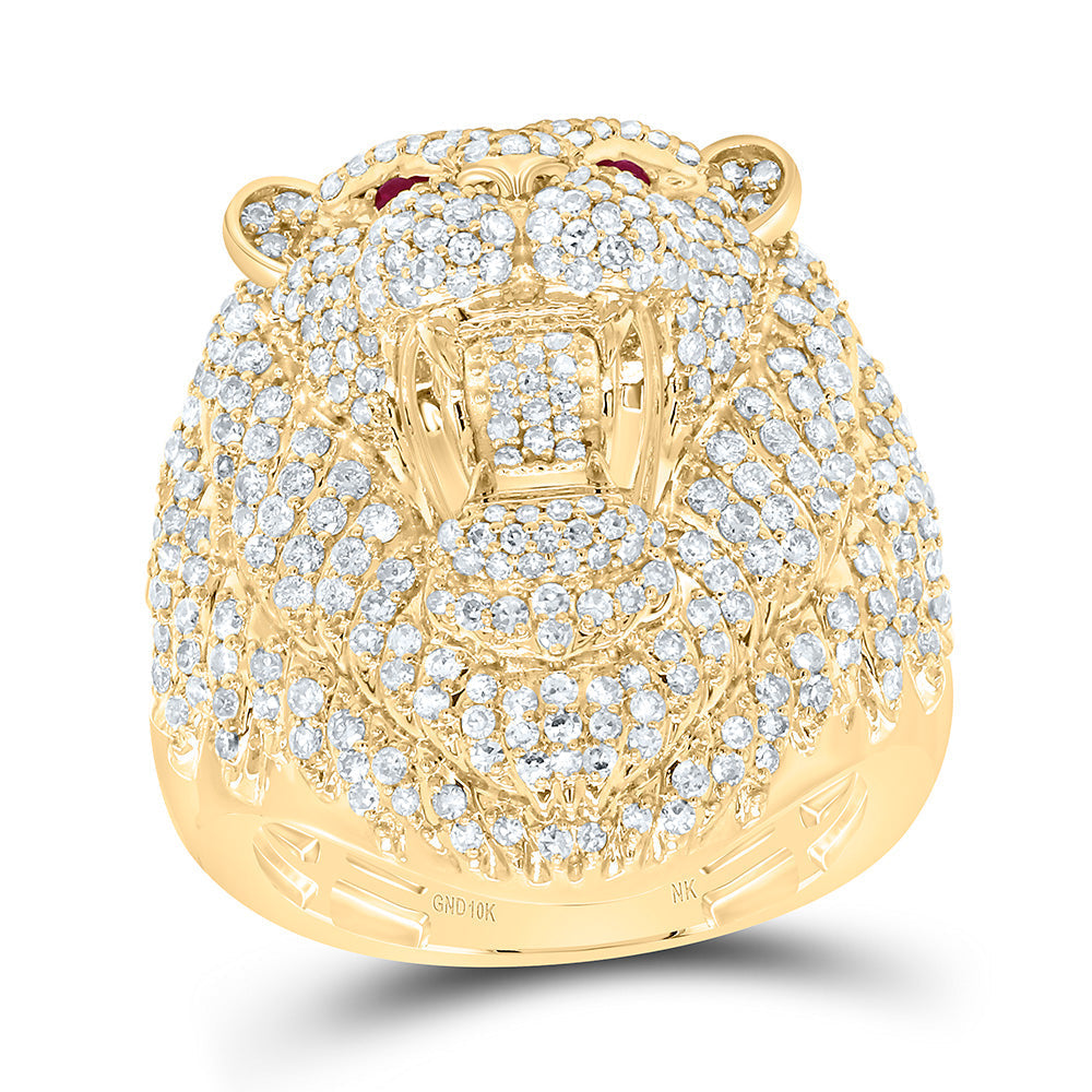 2 1/2CTW-NAT DIA NK 0.03CTW-RD-RU NAT GEM LION FACE MEN'S RING Daisy Joyeria