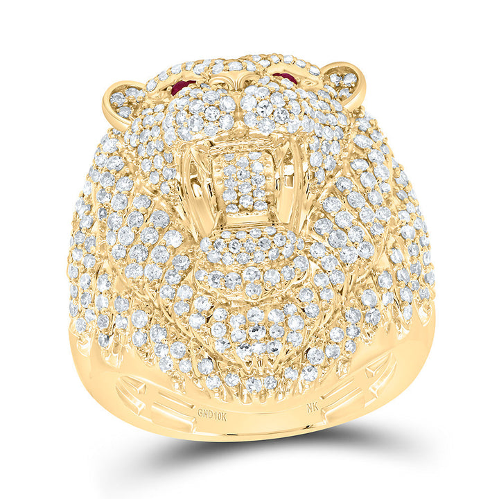 2 1/2CTW-NAT DIA NK 0.03CTW-RD-RU NAT GEM LION FACE MEN'S RING Daisy Joyeria