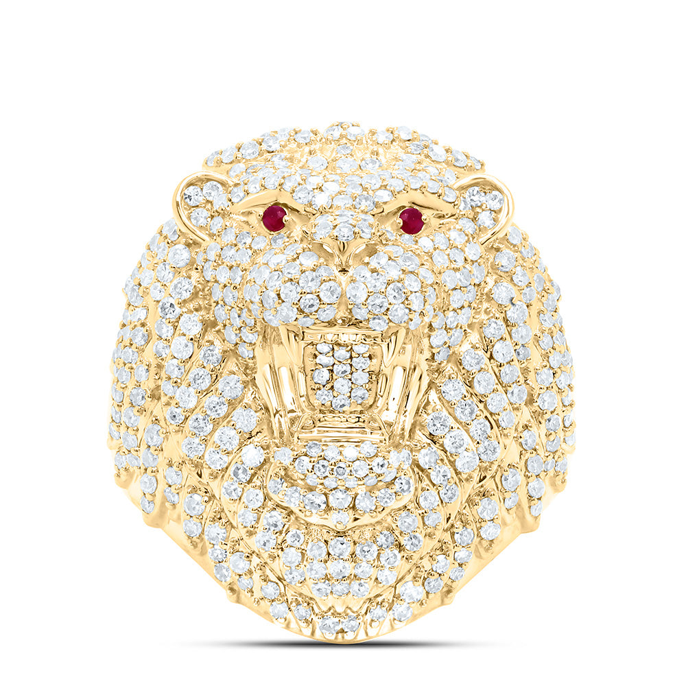 2 1/2CTW-NAT DIA NK 0.03CTW-RD-RU NAT GEM LION FACE MEN'S RING Daisy Joyeria