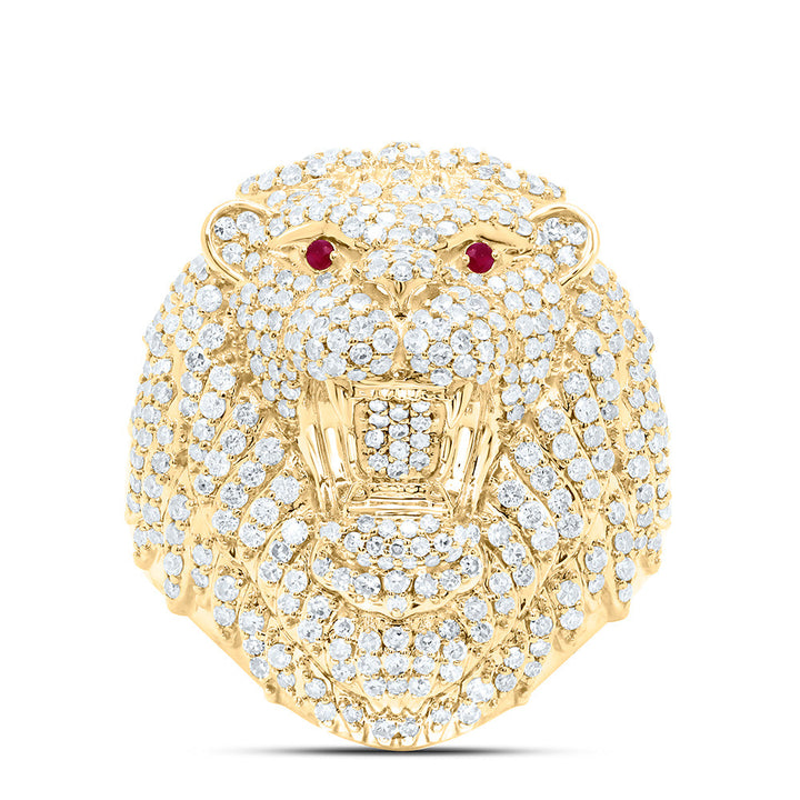 2 1/2CTW-NAT DIA NK 0.03CTW-RD-RU NAT GEM LION FACE MEN'S RING Daisy Joyeria