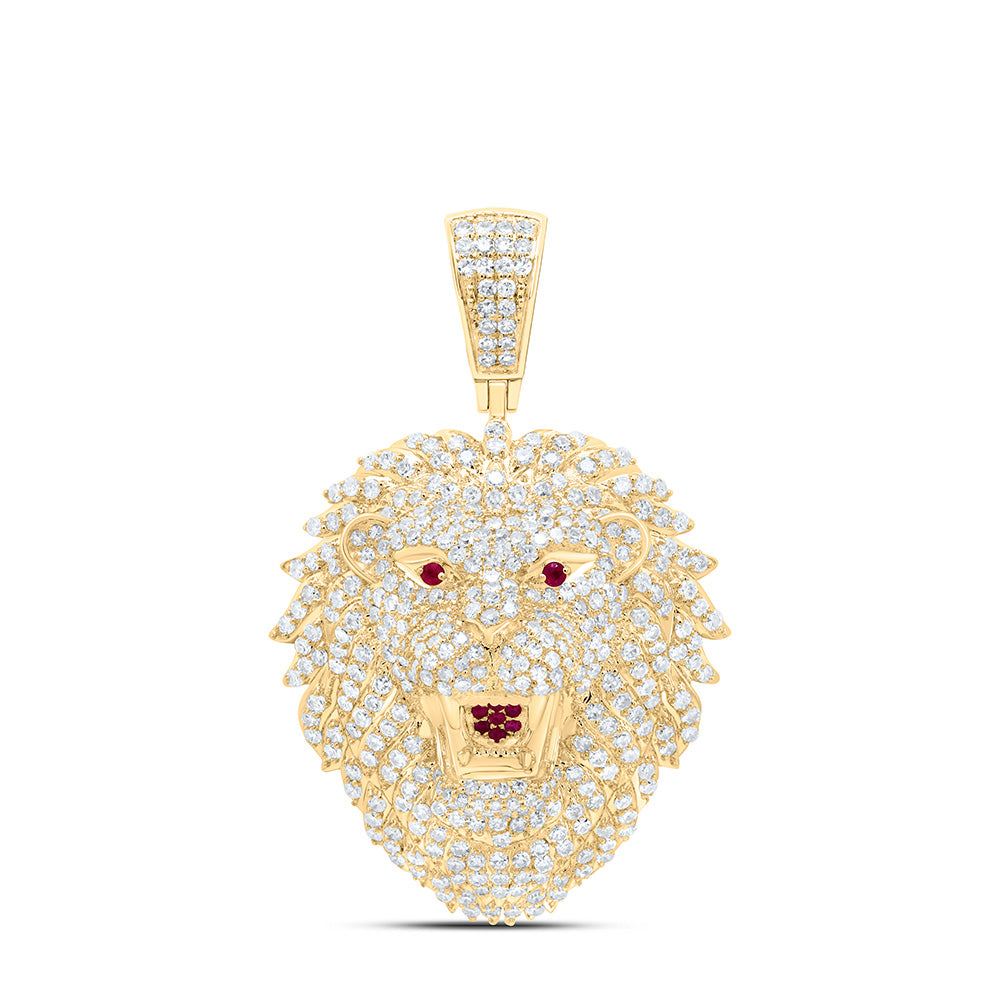 2 1/3CTW-NAT DIA NK 1/10CTW-RD-RU NAT GEM LION FACE MENS CHARM Daisy Joyeria