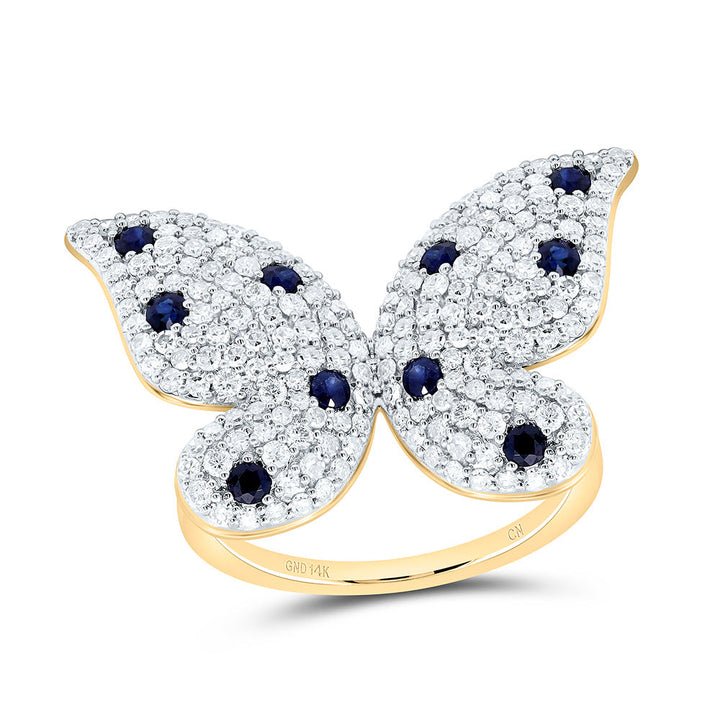 1 1/3CTW-NAT DIA CN 3/8CTW-RD-BS NAT GEM BUTTERFLY RING Daisy Joyeria