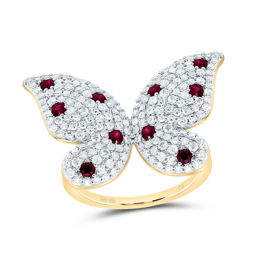 1 1/3CTW-NAT DIA CN 3/8CTW RD-RU NAT GEM BUTTERFLY RING Daisy Joyeria