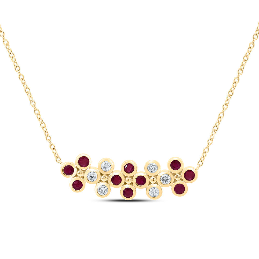 1/6CTW-NAT DIA ANA M 1/3CTW-RD-RU NAT GEM CLOVER NECKLACE (18 INCH) Daisy Joyeria