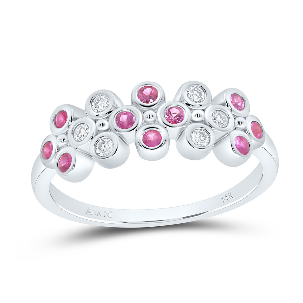 1/10CTW-NAT DIA ANA M 1/5CTW-RD-PINK SAPP NAT GEM CLOVER RING Daisy Joyeria