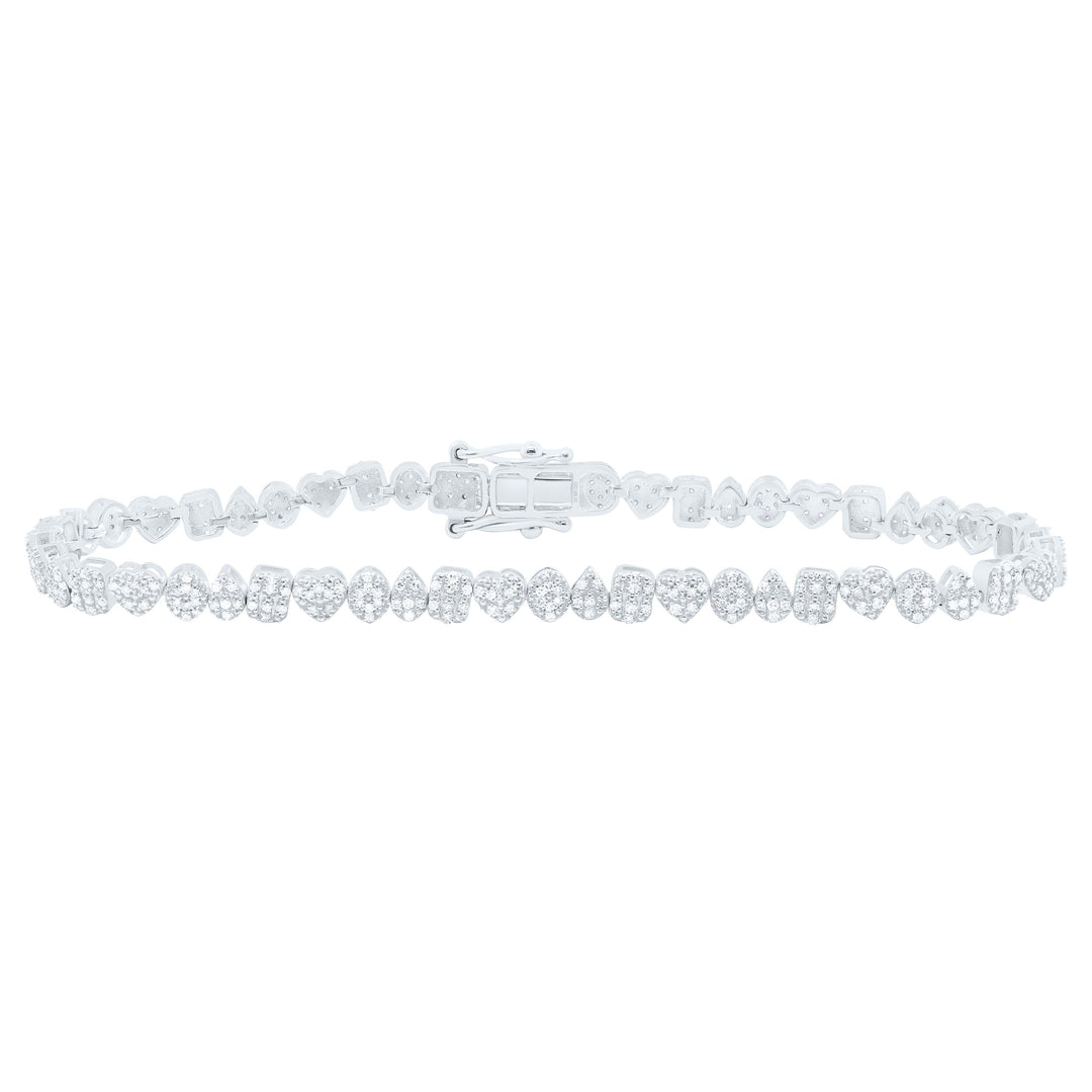 1CTW-NAT DIA NK FASHION MIXED SHAPE HEART BRACELET (7 INCH) Daisy Joyeria