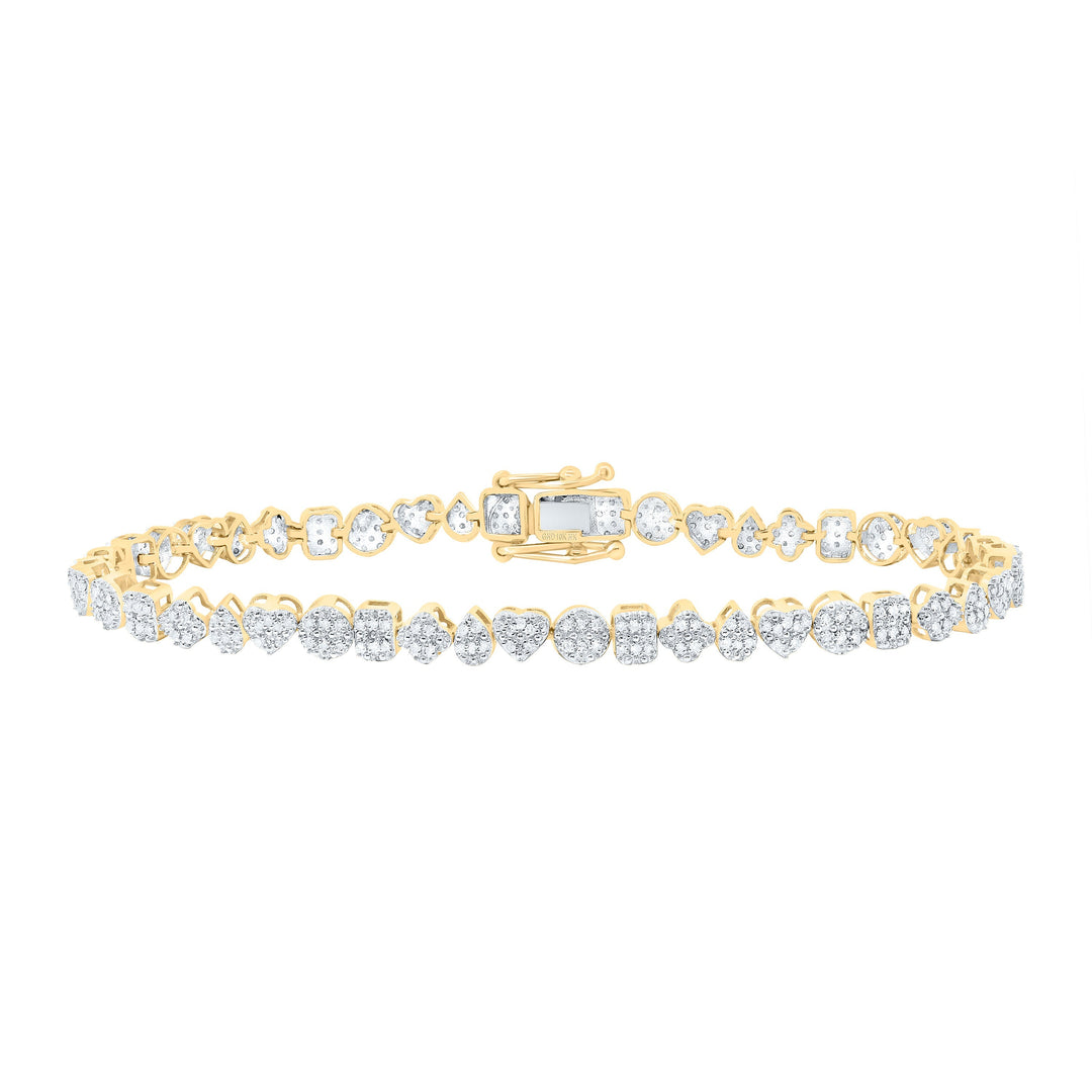 5/8CTW-NAT DIA NK FASHION MIXED SHAPE HEART BRACELET (7 INCH) Daisy Joyeria