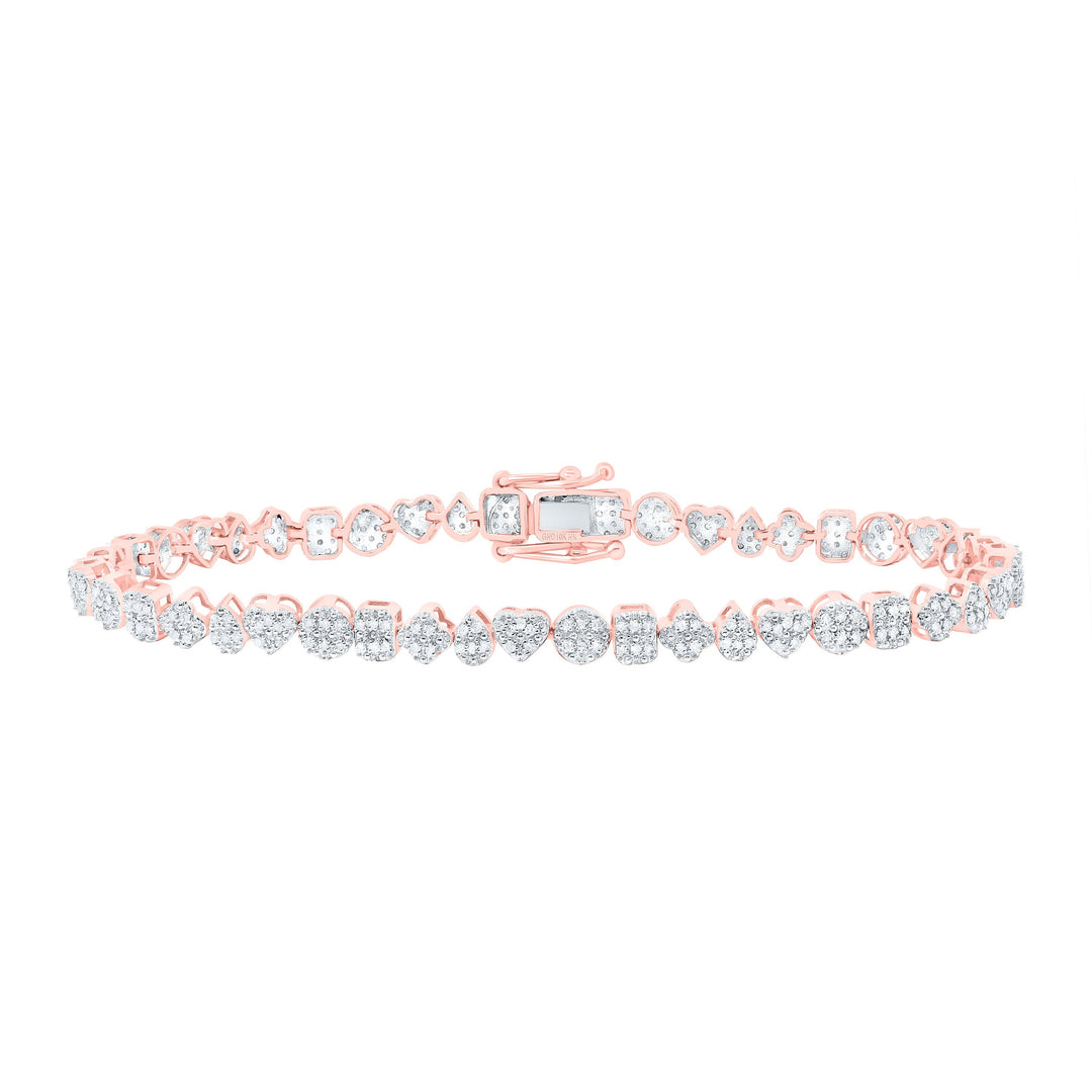 5/8CTW-NAT DIA NK FASHION MIXED SHAPE HEART BRACELET (7 INCH) Daisy Joyeria