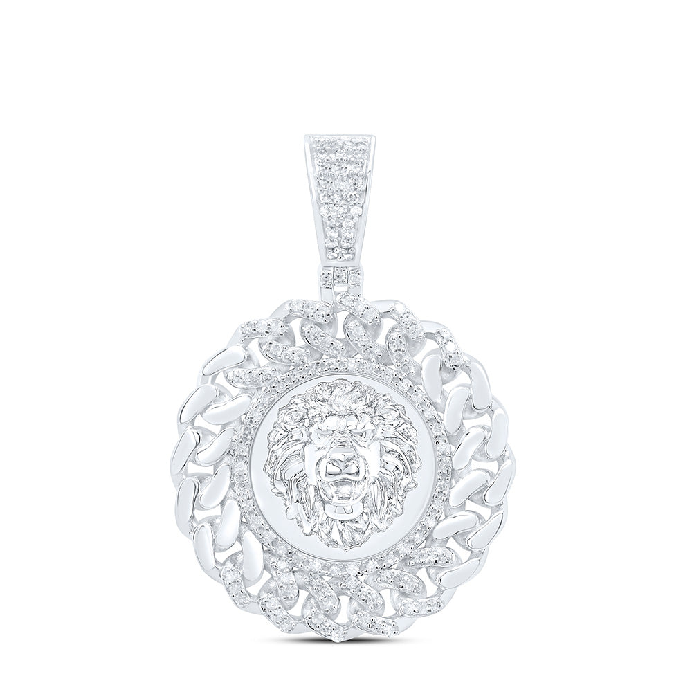 1/2CTW-NAT DIA P1 LION FACE ROUND CUBAN MENS CHARM Daisy Joyeria