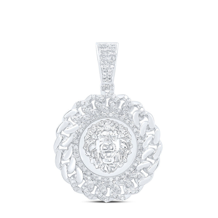 1/2CTW-NAT DIA P1 LION FACE ROUND CUBAN MENS CHARM Daisy Joyeria