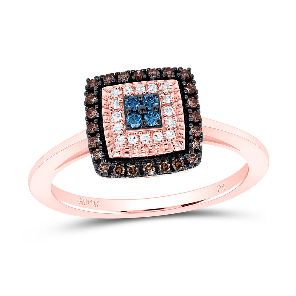 1/4CTW-NAT DIA P1 GIFT COGNAC NATURAL, BLUE DIA SQUARE RING Daisy Joyeria