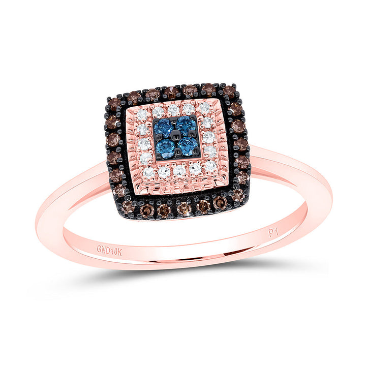 1/4CTW-NAT DIA P1 GIFT COGNAC NATURAL, BLUE DIA SQUARE RING Daisy Joyeria