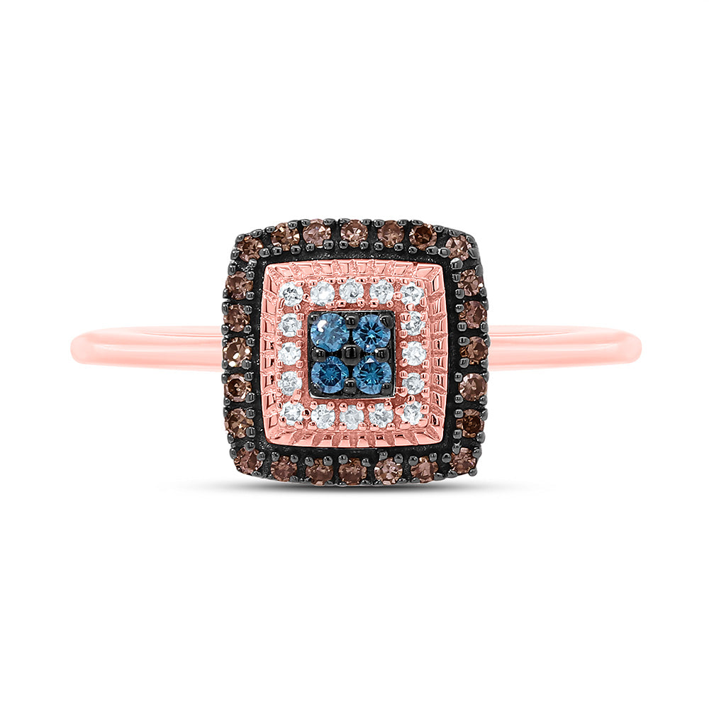 1/4CTW-NAT DIA P1 GIFT COGNAC NATURAL, BLUE DIA SQUARE RING Daisy Joyeria