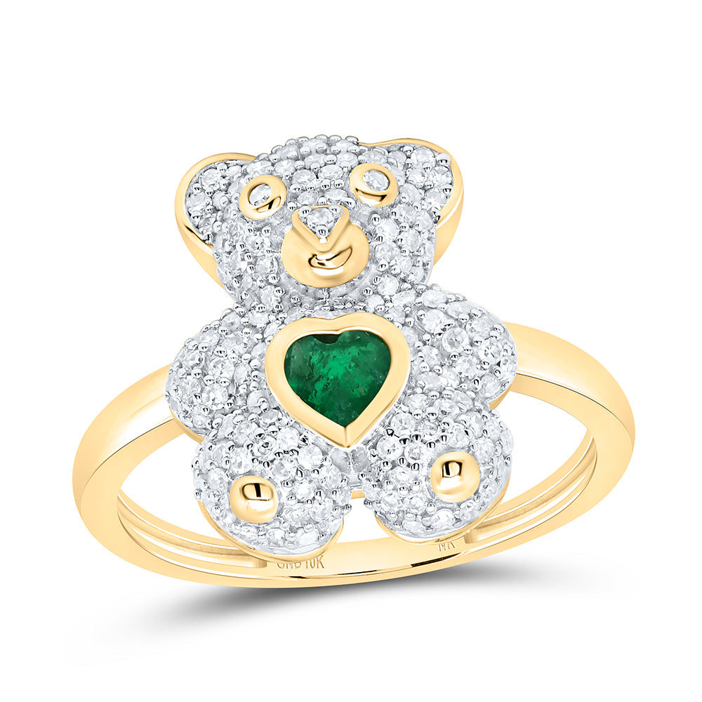 1/2CTW-NAT DIA NK 4MM HS-EM NAT GEM HEART TEDDY BEAR RING Daisy Joyeria
