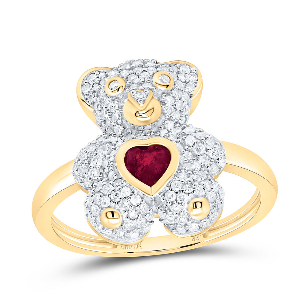 1/2CTW-NAT DIA NK 4MM HS-RU NAT GEM HEART TEDDY BEAR RING Daisy Joyeria