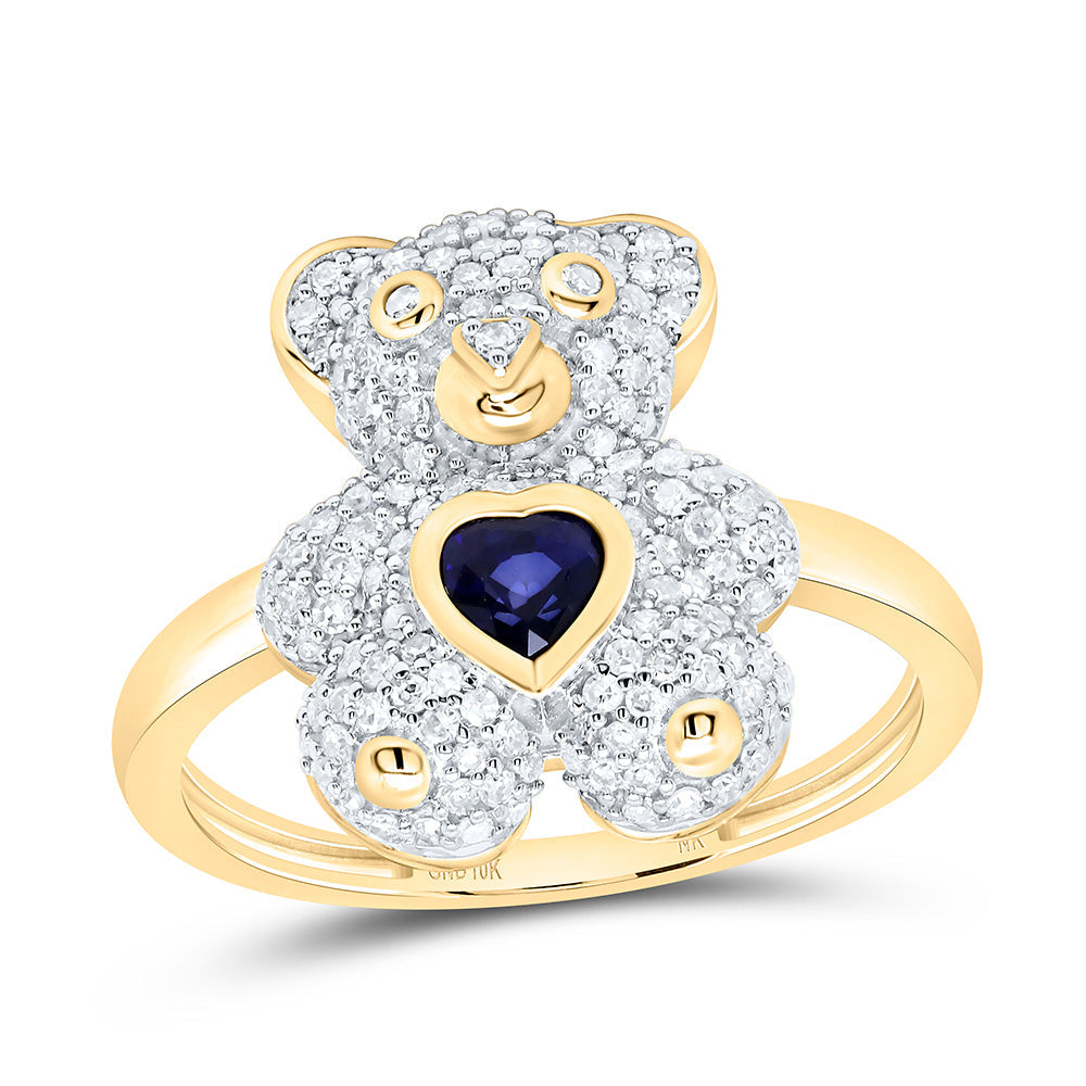 1/2CTW-NAT DIA NK 4MM HS-BS NAT GEM HEART TEDDY BEAR RING Daisy Joyeria