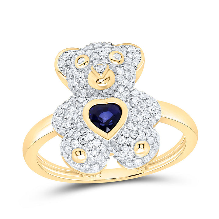 1/2CTW-NAT DIA NK 4MM HS-BS NAT GEM HEART TEDDY BEAR RING Daisy Joyeria