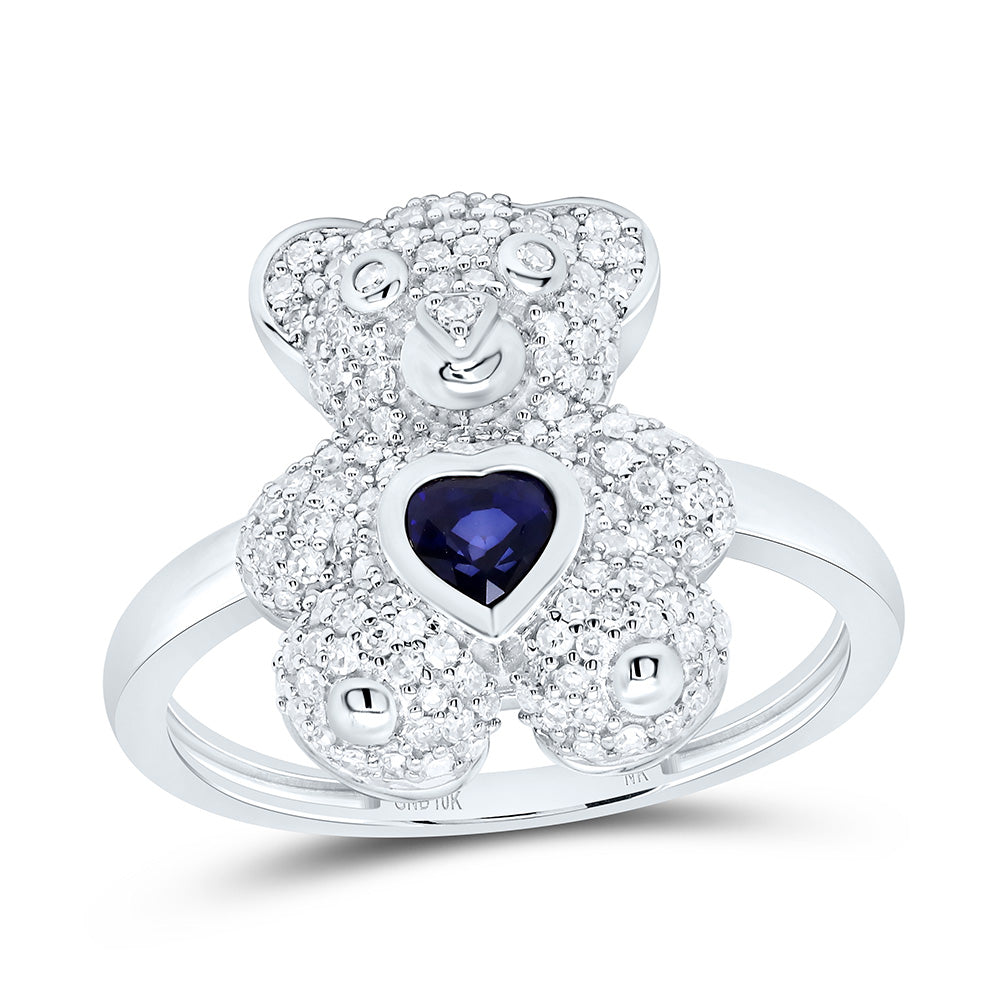 1/2CTW-NAT DIA NK 4MM HS-BS NAT GEM HEART TEDDY BEAR RING Daisy Joyeria
