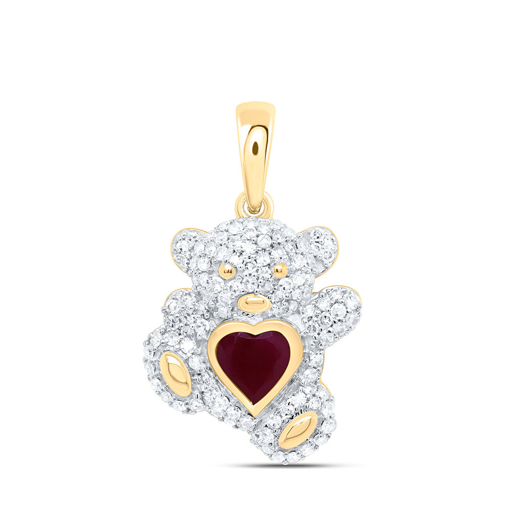 3/8CTW-NAT DIA NK 5MM HS-RU NAT GEM HEART TEDDY BEAR PENDANT Daisy Joyeria