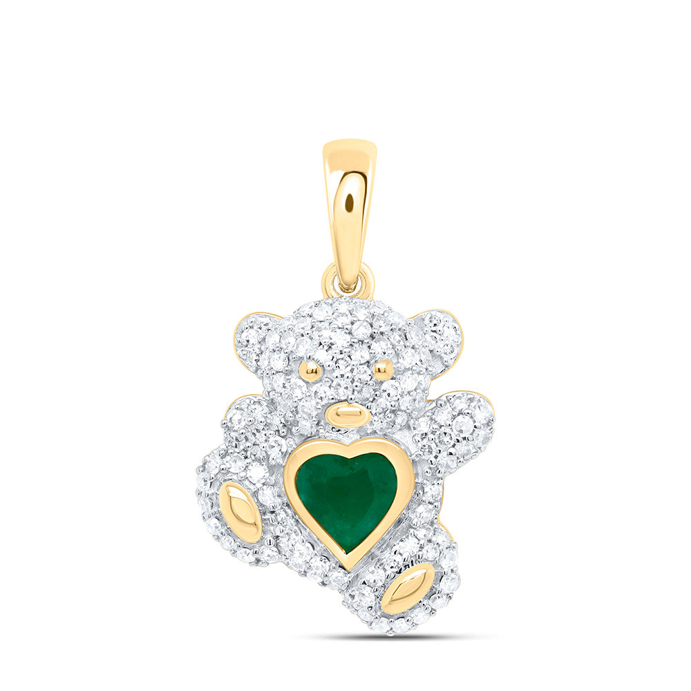 3/8CTW-NAT DIA NK 5MM HS-EM NAT GEM HEART TEDDY BEAR PENDANT Daisy Joyeria