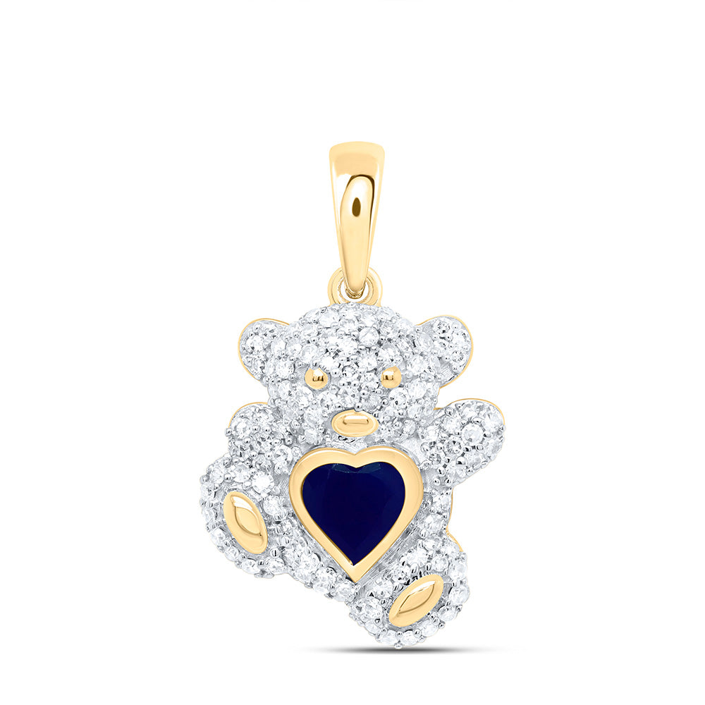 3/8CTW-NAT DIA NK 5MM HS-BS NAT GEM HEART TEDDY BEAR PENDANT Daisy Joyeria
