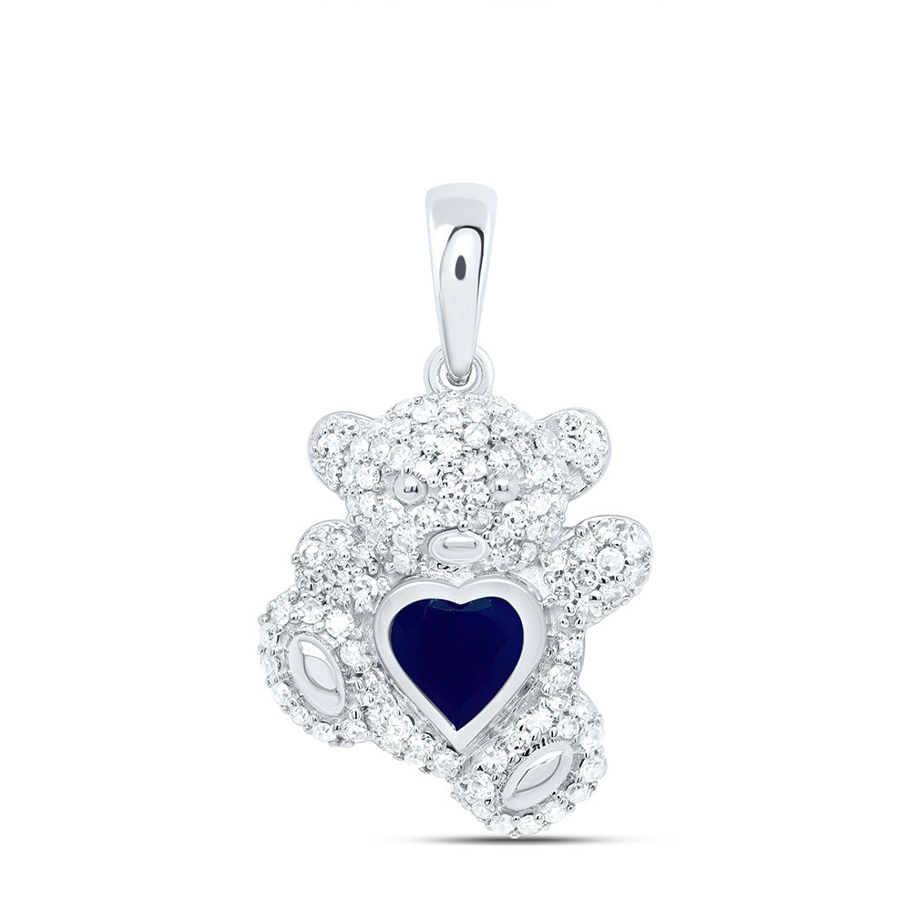 3/8CTW-NAT DIA NK 5MM HS-BS NAT GEM HEART TEDDY BEAR PENDANT Daisy Joyeria
